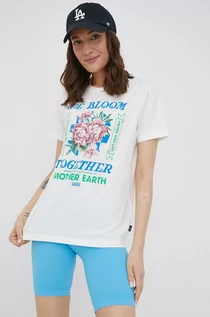 Koszulki i topy damskie - Vans t-shirt bawełniany kolor beżowy - grafika 1