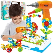 Układanki dla dzieci - Klocki konstrukcyjne, układanka + wkrętarka na baterie w walizce, śrubki, zestaw mozaika 3D. - miniaturka - grafika 1