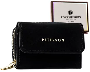 Mały portfel damski z ochroną RFID skóra ekologiczna portmonetka na suwak Peterson, czarny - Portfele - miniaturka - grafika 1