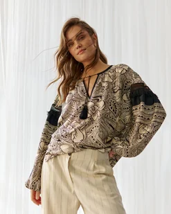 Bluzka Sahra Wzór Beż - Bluzki damskie - miniaturka - grafika 1