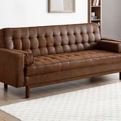 Sofy i kanapy - Rozkładana kanapa z mikrofibry kolor brązowy z efektem vintage ELEANOR II - miniaturka - grafika 1