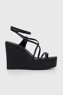 Sandały damskie - Calvin Klein sandały skórzane WEDGE kolor czarny HW0HW01952 - grafika 1
