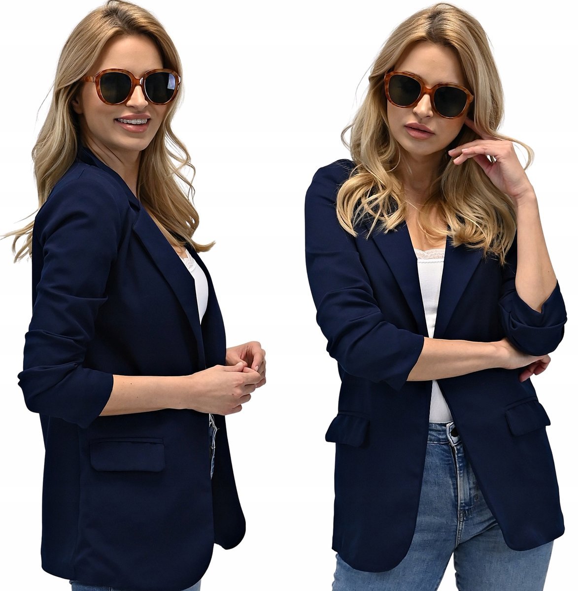 MARYNARKA damska Żakiet Granatowa Elegancka 4XL/48