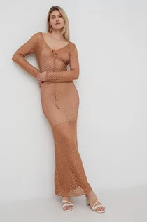 Sukienki - Patrizia Pepe sukienka kolor brązowy maxi dopasowana - grafika 1