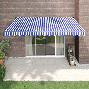 vidaXL Zwijana markiza, niebiesko-biała, 4x3 m, tkanina i aluminium - Markizy - miniaturka - grafika 1