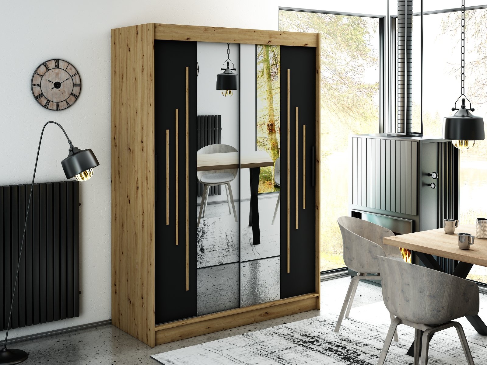 MINIO szafa 150 cm LETO Y1 czarny mat / dąb Artisan
