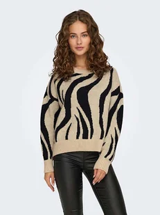 ONLY Sweter w kolorze beżowo-czarnym - Swetry damskie - miniaturka - grafika 1