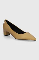 Czółenka - Tommy Hilfiger czółenka skórzane TH MID HEEL PUMP kolor beżowy na słupku FW0FW08204 - miniaturka - grafika 1