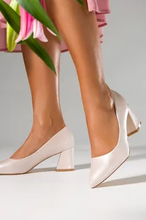 Perłowe czółenka na słupku damskie ze skórzaną wkładką Casu D23X3-PB-36 - Czółenka - miniaturka - grafika 1