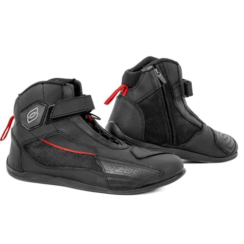 OZONE MOTO City Buty motocyklowe męskie i damskie Skóra PU Wzmocnione kostki i obcasy Długi zamek błyskawiczny Elementy odblaskowe Rozmiary do 48, Czarny (Black), 45 EU