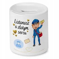 Skarbonki - SKARBONKA DLA LISTONOSZA LISTONOSZ O ZŁOTYM SERCU z Nadrukiem ze Zdjęciem z + Opakowanie na prezent (wzór 03) - miniaturka - grafika 1