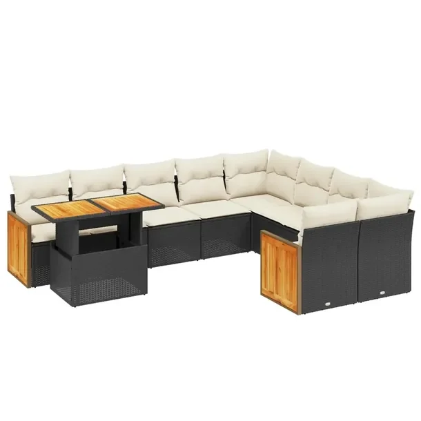 Zestaw mebli ogrodowych modułowych czarny rattan PE, wymiary: 55-100 x 55-