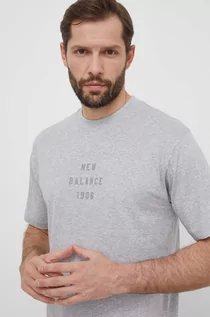 Koszulki męskie - New Balance t-shirt bawełniany męski kolor szary z nadrukiem MT41519AG - grafika 1