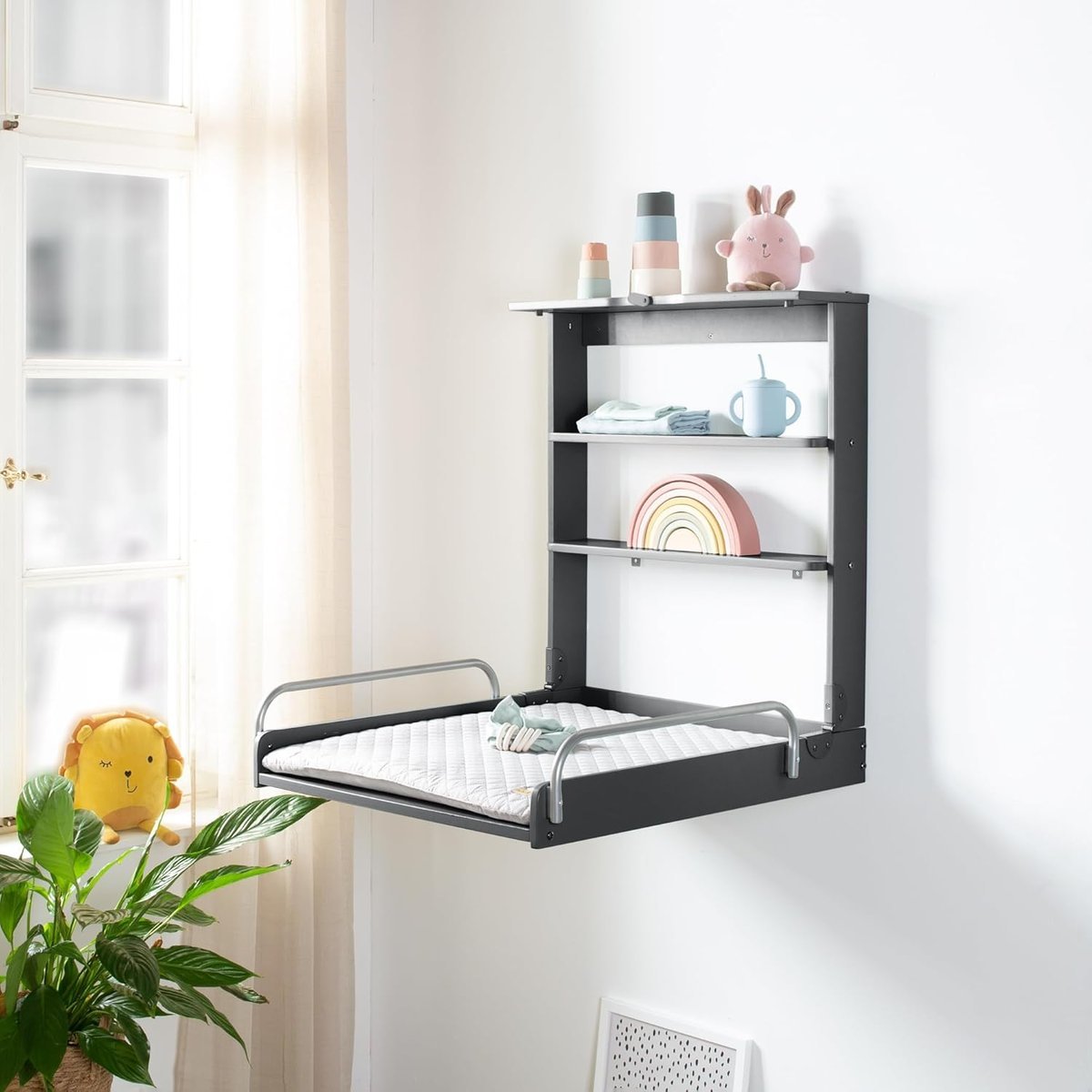 Roba Przewijak Ścienny Składany + Mata, Drewno, Antracytowy