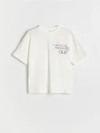 Koszulki dla chłopców - Reserved - Bawełniany t-shirt z nadrukiem - złamana biel - miniaturka - grafika 1