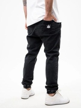 Spodnie Jeansowe Jogger Męskie Jigga Ze Ściągaczem Korona Ciemne Szare XXL