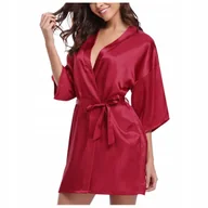 Bielizna nocna - Satynowy szlafrok damski satyna podomka - M - miniaturka - grafika 1