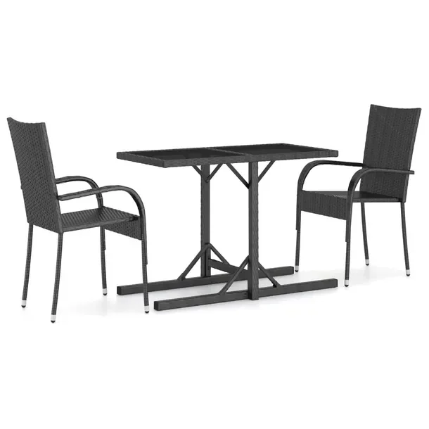 Zestaw mebli ogrodowych z polirattanu i stali, czarny, stół 110x53x72 cm,