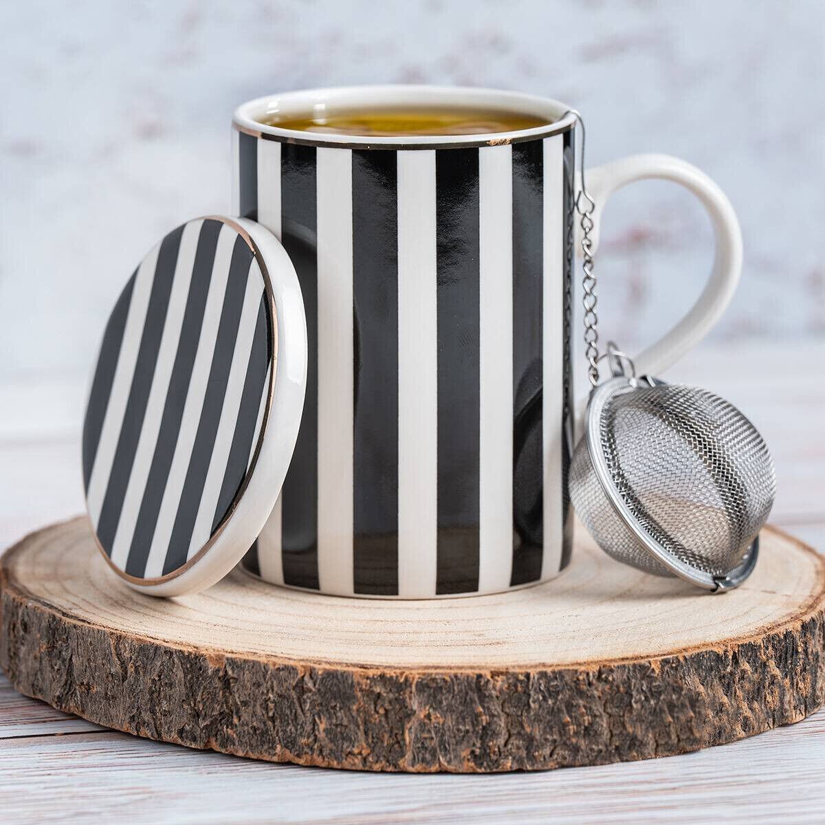 Kubek z zaparzaczem do herbaty z pokrywką z sitkiem 380ml porcelanowy kubek zaparzacz porcelana