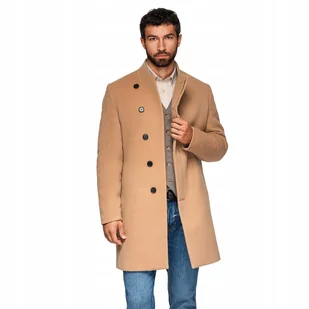 Męski płaszcz z asymetrycznym zapięciem jasnobrązowy V4 OM-COWC-0141 r. M - Płaszcze męskie - miniaturka - grafika 1