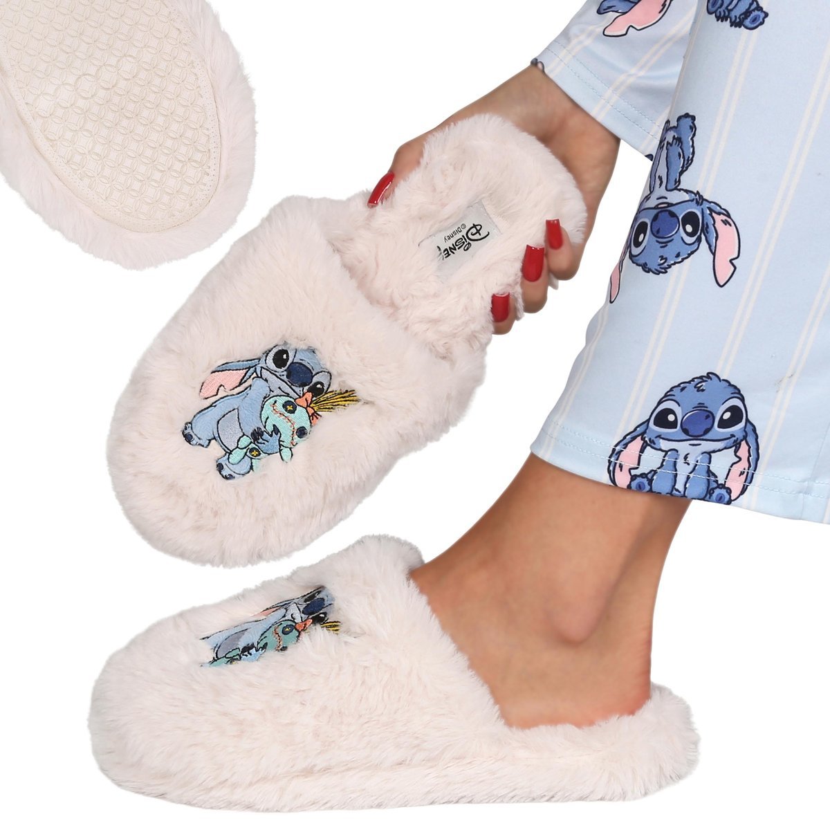 DISNEY Stitch ANTYPOŚLIZGOWE damskie papcie domowe, CIEPŁE, MIĘKKIE, FUTRZASTE kapcie do domu 36-37 EU