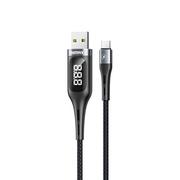 Kable USB - Remax kabel przewód USB - USB Typ C do ładowania z ekranem wyświetlaczem miernikiem prądu 2,1 A 1,2 m + wbudowany timer czasu ładowania czarny (RC-096a black) - USB Typ A (męski) USB Typ C (męski) RC-096a black - miniaturka - grafika 1