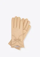 Rękawiczki - Damskie rękawiczki z naturalnej skóry owczej ocieplane beżowe - miniaturka - grafika 1