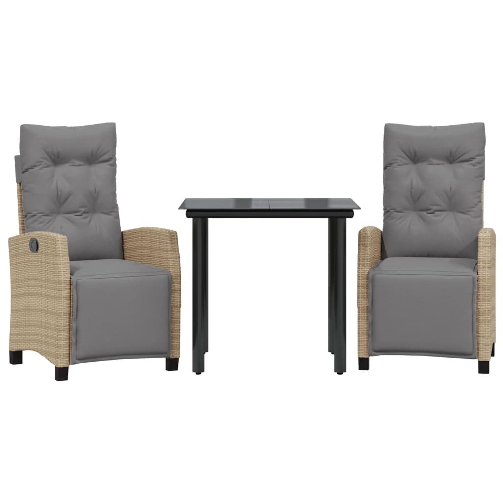 vidaXL 3-częściowy ogrodowy zestaw jadalniany z poduszkami Beżowy mix rattanu poliestrowego