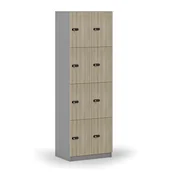 Szafki biurowe - Drewniana szafka skrytkowa, 8 schowków, zamek mechaniczny z kodem, szary/dąb naturalny - miniaturka - grafika 1