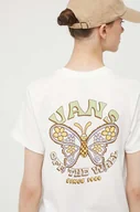 Koszulki sportowe damskie - Vans t-shirt bawełniany kolor beżowy - miniaturka - grafika 1