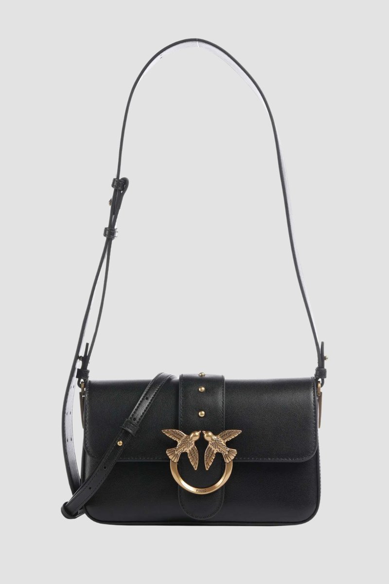 PINKO Czarna skórzana damska torebka kopertówka Love One Mini Slouchy FL