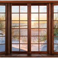 Fototapety - Fototapeta 3D Okno Morze Plaża Natura 350x250 cm Tapeta Do Sypialni Salonu Kuchni Na Flizelinie - miniaturka - grafika 1