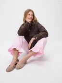 Spodnie damskie - Reserved - Jeansy wide leg z falbankami - różowy - miniaturka - grafika 1