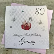 Kartki okolicznościowe i zaproszenia - WHITE COTTON CARDS białe bawełniane kartki 80 'Wishing you a Wonderful Granny' ręcznie robiona kartka na 80. urodziny, biała, bdp80-babcia bdp80-Granny - miniaturka - grafika 1