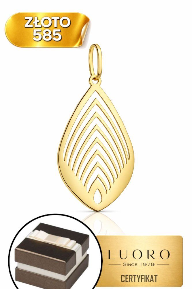 ZAWIESZKA ZŁOTA 585 14K AŻUROWY LIŚĆ ŻÓŁTE ZŁOTO 3 CM ELEGANCKA