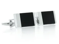 Spinki do mankietów i krawatów - Srebrno-czarne prostokątne spinki do mankietów A260 - miniaturka - grafika 1
