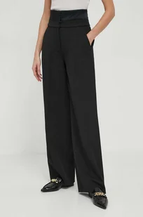 Calvin Klein spodnie z domieszką wełny kolor czarny szerokie high waist - Spodnie damskie - miniaturka - grafika 1