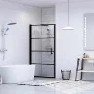 Kabiny prysznicowe - vidaXL Drzwi prysznicowe, hartowane szkło mrożone, 91x195 cm, czarne - miniaturka - grafika 1