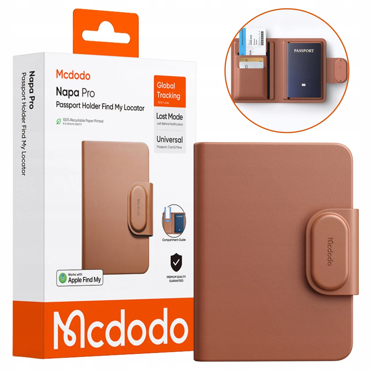 MCDODO ETUI NA PASZPORT DOKUMENTY KARTY LOKALIZATOR GPS APPLE FIND MY SKÓRA