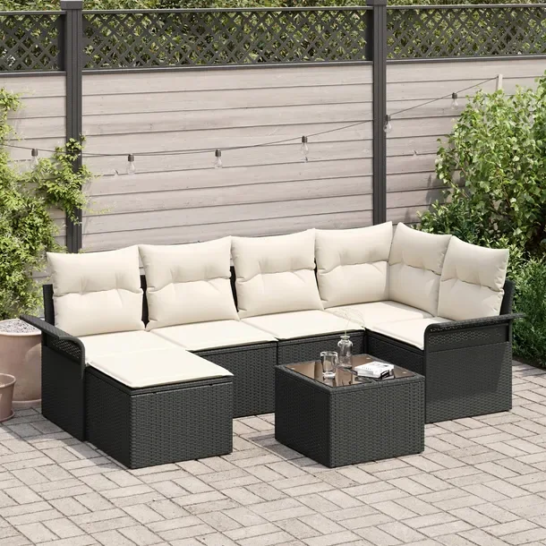 Zestaw Sof Ogrodowych Modularnych, Czarno-Biały, Rattan, 45x70 cm