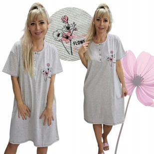 PASKI ROZPINANA KOSZULA NOCNA BAWEŁNA wygodna urocza ważka szara 50 52 5XL - Bielizna nocna - miniaturka - grafika 1