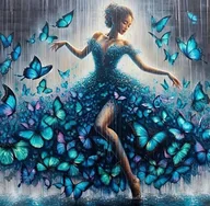 Zabawki kreatywne - Diamentowa Mozaika Kobieta Deszczowa Tancerka I Motyle - miniaturka - grafika 1