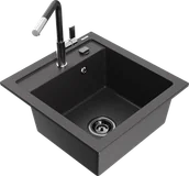 Zlewozmywaki z baterią - Mexen Vito zlewozmywak granitowy 1-komorowy z baterią kuchenną Flora, czarny nakrapiany - 6503-76-670401-07-B - miniaturka - grafika 1