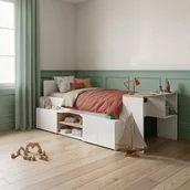 Łóżka dla dzieci i młodzieży - Łóżko młodzieżowe z biurkiem model Porto w kolorze japońskiego dębu i matowej bieli 90x200/190 cm - miniaturka - grafika 1