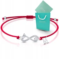 Bransoletki - Bransoletka sznurkowa czerwona nieskończoność szczęścia literka srebrna 925 - miniaturka - grafika 1