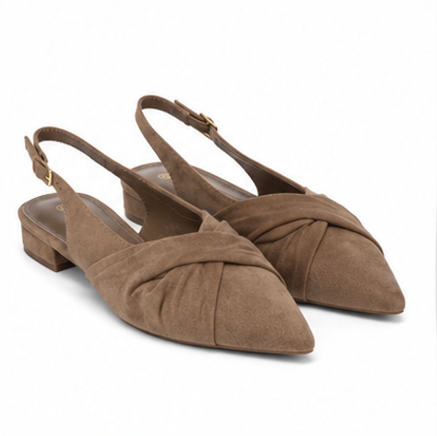 Beżowe czółenka slingback z marszczonym przodem na niskim obcasie 39