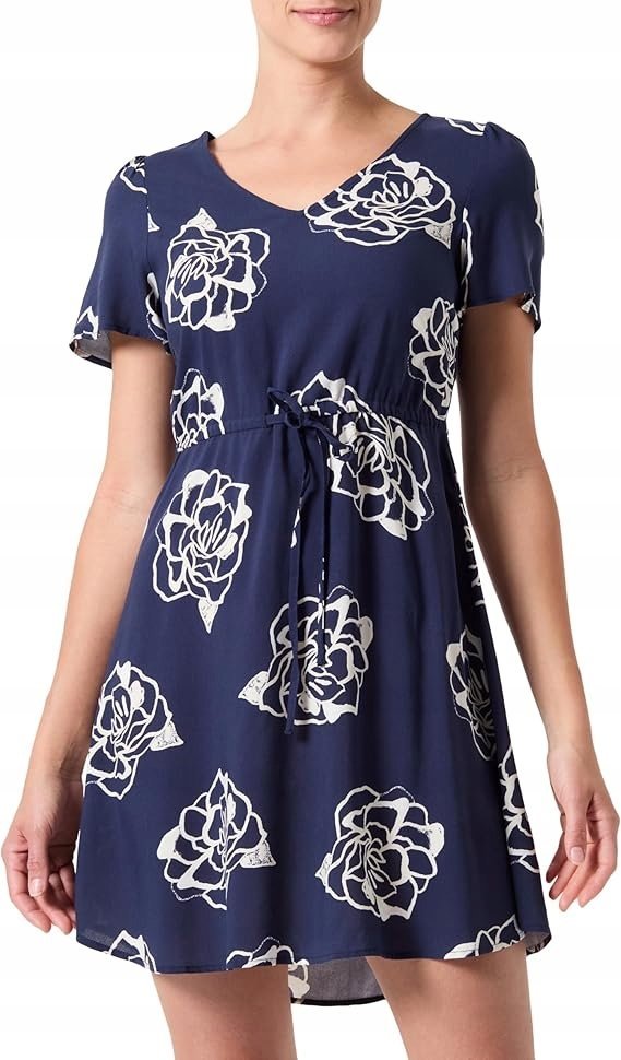 VERO MODA GRANATOWA SUKIENKA MIDI Z BIAŁYM KWIATOWYM PRINTEM XXL J9A