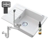 Zlewozmywaki - Granitan Zlew Granitowy Biały Argos + Syfon Kwadrat Chrom - miniaturka - grafika 1
