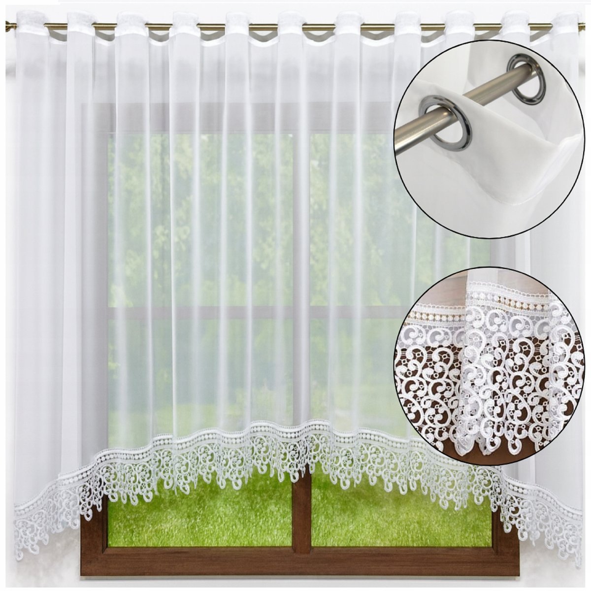 Firana gotowa z GIPIURĄ w ŁUK 170x300 na PRZELOTKACH firany na kółkach