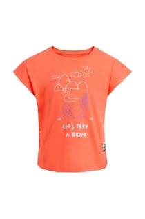 Koszulki dla dziewczynek - Jack Wolfskin t-shirt bawełniany dziecięcy TAKE A BREAK kolor pomarańczowy - grafika 1